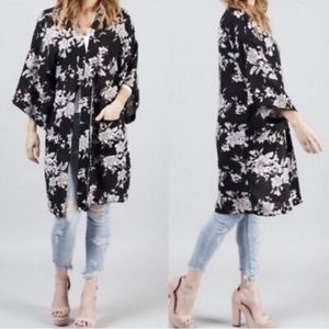 Spiritual Gangster Maya Floral Kimono Robe Black&White one size